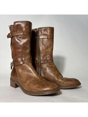 Michael kors brown strappy biker boots